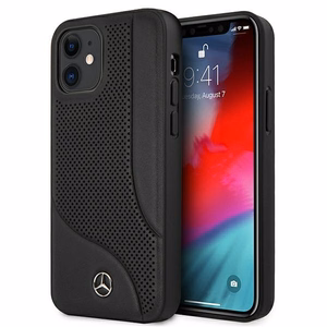 Mercedes Ādas perforētās zonas viedtālruņa apvalks iPhone 12 mini - melns