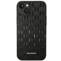 Karl Lagerfeld KLHCP14MSAKLHPK iPhone 14 Plus 6.7 "cietais apvalks melns / melns Saffiano Mono Metāla Logotips