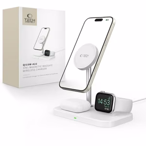 Tech-Protect QI15W-A22 MagSafe indukcijas lādētājs ar 3in1 MagSafe statīvu viedtālrunim / Apple Watch / AirPods - balts