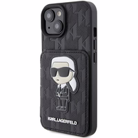 Karl Lagerfeld Saffiano Cardslots and Stand Monogram Ikonik Patch Viedtālruņa apvalks iPhone 15 - melns