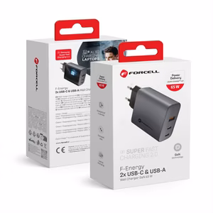 Phone charger Forcell F-Energy GaN 2 x USB C + USB A QC4.0 PD 4A 65W VT-42B gray