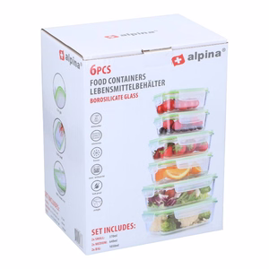 Alpina stikla pārtikas trauku komplekts ar vākiem, 370 / 640 / 1050 ml, 6 gab.