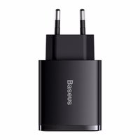 Lādētājs Baseus Compact Quick Charger, 2xUSB, USB-C, PD, 3A, 30W (melns)