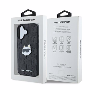 Karl Lagerfeld Monogramma Choupette Galvas Piespraude iPhone 16 Viedtālruņa Apvalks - Melns