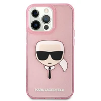 Karl Lagerfeld spīdīgs Karl's galvas viedtālruņa apvalks iPhone 13 Pro Max – rozā