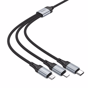 3in1 kabelis USB A uz Lightning / Micro USB / USB C Hoco 2,4A 1 m X102 melns