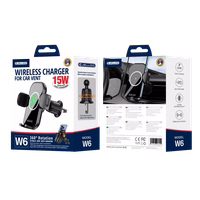 JELLICO auto turētājs ar bezvadu uzlādi W6 15W Melns