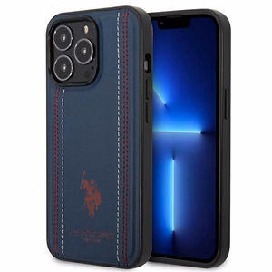 US Polo USHCP14XPFAV Leather Stitch vāciņš ierīcei iPhone 14 Pro Max 6.7", tumši zils