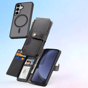 Dux Ducis Lawa ādas apvalks Samsung Galaxy S25+ ar noņemamu magnētisko maku - melns