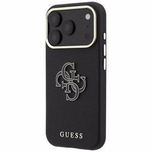 Guess Grained & Big Resin Logo vāciņš modelim iPhone 18 Pro / 17 Pro – melns