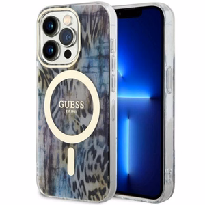 Guess GUHMP14LHLEOPWB iPhone 14 Pro 6.1" zils/zils cietais apvalks Leopards MagSafe