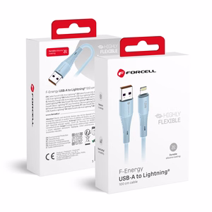 FORCELL F-ENERGY C343 kabelis USB A uz Lightning 2,4A 12W Silikona 1 m zils