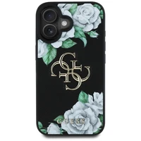 Guess Grained Roses Big 4G logo viedtālruņa apvalks iPhone 16 - melns