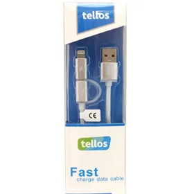USB kabelis Tellos TPE 2in1 microUSB-Lightning sudraba krāsā, 1,2 m