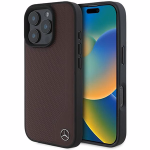 Mercedes MB MagSafe viedtālruņa apvalks iPhone 16 Pro no odas, imitācijas koka - Sarkans