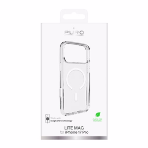 Puro Lite Mag TPU+PC viedtālruņa apvalks saderīgs ar MagSafe iPhone 17 Pro - caurspīdīgs ar baltu gredzenu