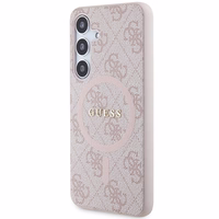 Guess 4G Collection Ādas Metāla Logotips Magnētiskais viedtālruņa apvalks Samsung Galaxy S24 - rozā