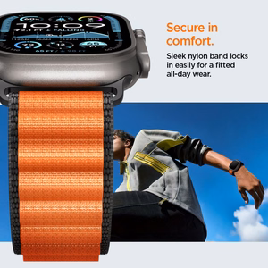 SPIGEN WBF1 РЕМЕШОК APPLE WATCH 6 / 7 / 8 / 9 / 10 / SE / ULTRA 1 / 2 (44 / 45 / 46 / 49 MM) ЧЕРНЫЙ/ОРАНЖЕВЫЙ