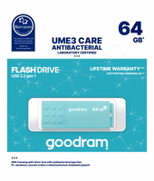 Goodram zibatmiņa 64GB USB 3.0 UME3 Care gaiši zaļš