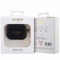 Guess GUAP2LECG4K apvalks AirPods Pro 2 austiņām - melns Liquid Silicone Mirdzošs Trīsstūra piekariņš