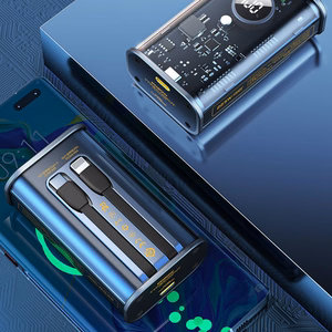 WEKOME WP-345 Vanguard Series ārējais akumulators, 10000 mAh, PD 20 W + QC 22,5 W, ar iebūvētiem USB-C un Lightning kabeļiem, melns