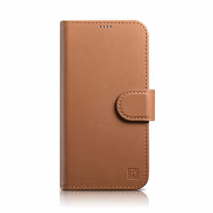 iCarer Maki apvalks 2in1 vāks iPhone 14 Pro Max ādas atverams vāks Anti-RFID brūns (WMI14220728-BN)