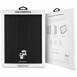 Karl Lagerfeld Saffiano Magnētiskais Karl & Choupette iPad Pro 13" 2024 Grāmatas vāka apvalks - melns