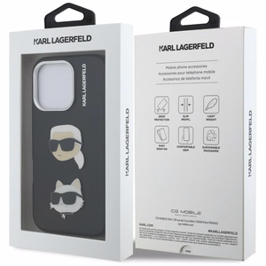 Karl Lagerfeld FW Grained Karl & Choupette Heads Pins case for iPhone 16 Pro Max – black