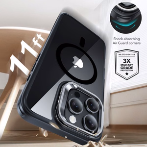 ESR Classic Hybrid Kickstand Halolock Magnētiskais viedtālruņa apvalks ar statīvu + rūdītais stikls iPhone 16 Pro Max - caurspīdīgs ar melnu rāmi