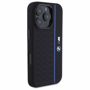 BMW Silicone Hexagon Blue Line MagSafe iPhone 16 Pro Case - Black