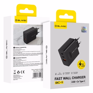 Blavec sienas lādētājs BC-11 GaN - USB + 2xType C - QC PD 65W 3A (TCBC11G-U2CB653A) melns