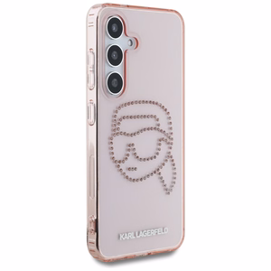 Karl Lagerfeld viedtālruņa apvalks ar rhinestones K. Head logotipu Samsung Galaxy S25 rozā