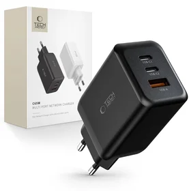 Tech-Protect C65W lādētājs 2x USB-C PD 65W / USB-A QC 3.0 - melns
