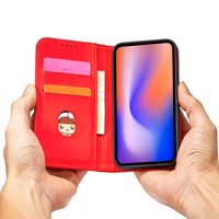 Magnētiskais karšu apvalks iPhone 12 Pro maciņš karšu maks karšu turētājs sarkans