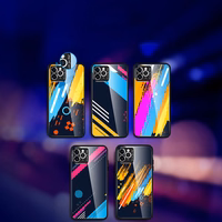 Krāsu stikla viedtālruņa apvalks izturīgs apvalks ar rūdīta stikla aizmuguri un kameras vāciņu iPhone 11 Pro Max raksts 2