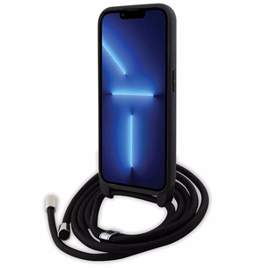 Karl Lagerfeld krustveida Saffiano monogramma metāla piespraude Karl & Choupette viedtālruņa apvalks iPhone 15 Pro - melns