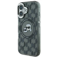 Karl Lagerfeld IML Monogram Karl & Choupette Head Magnētiskais viedtālruņa apvalks iPhone 16 - melns
