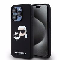 Karl Lagerfeld Silikonais Karl&Choupette Ring MagSafe apvalks iPhone 15 Pro Max - melns