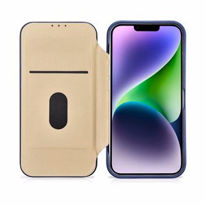 iCarer CE Premium ādas folio viedtālruņa apvalks iPhone 14 Plus magnētiskais atveramais ādas folio apvalks MagSafe zila