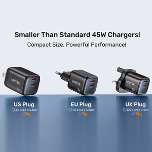 Unitek GaN tīkla lādētājs 45W 2x USB-C PD 3.0 QC