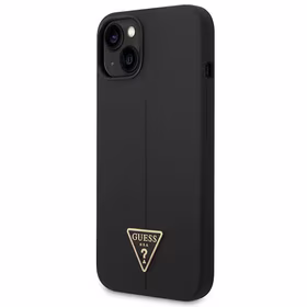 Guess GUHCP14SSLTGK iPhone 14 6.1" melns silikona apvalks viedtālrunim ar trikampu dizainu