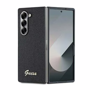 Guess 4G Mirdzošs Uzraksts Viedtālruņa apvalks Samsung Galaxy Z Fold 6 - Melna