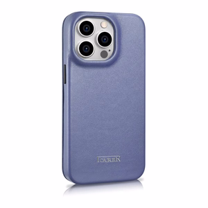 iCarer CE Premium ādas folio viedtālruņa apvalks iPhone 14 Pro Max magnētiskais atveramais ādas folio apvalks MagSafe gaiši violeta