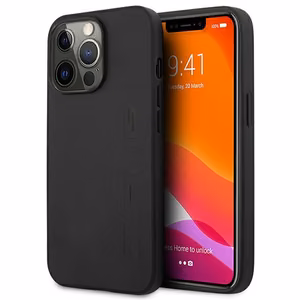 AMG AMHCP14XDOLBK iPhone 14 Pro Max 6.7 - melns ādas vāciņš ar karsta štampējuma iespaidu