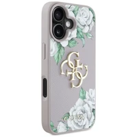 Guess Grained Roses Big 4G Logo viedtālruņa apvalks iPhone 16 - violets