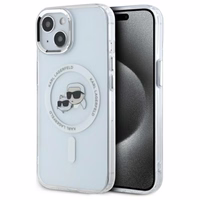 Karl Lagerfeld IML Metāla Karl&Choupette galva MagSafe apvalks iPhone 15 - balts