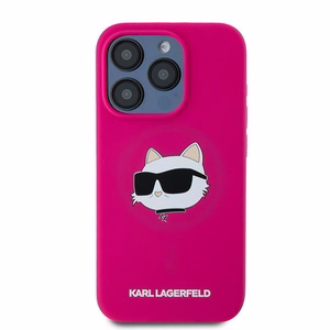 Karl Lagerfeld Silikona Choupette Head Magnētiskais viedtālruņa apvalks iPhone 15 Pro – rozā