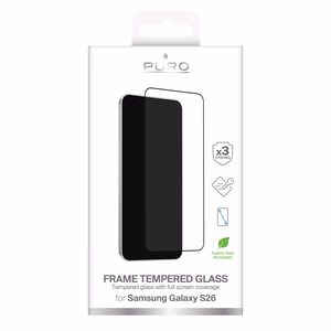 Puro Frame rūdīts stikls priekš Samsung Galaxy S26 ar melnu rāmi
