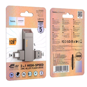 Pendrive 128GB USB 3.2 (USB A + USB C) Hoco UD15 gray