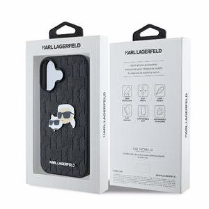 Karl Lagerfeld Monogram Karl & Choupette Head Pin viedtālruņa apvalks iPhone 16 Plus - melns